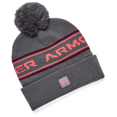 Bonnet homme hiver Under Armour Halftime Pom Beanie girs Pitch Gray / Dark Maroon / Venom Red