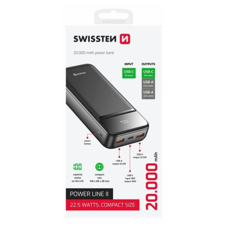 Banque d'énergie Swissten Power Line II 20000 mAh
