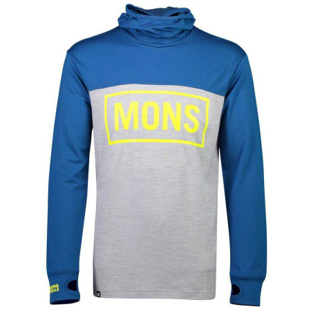 T-shirt homme Mons Royale Yotei Powder Hood LS modrá bleue GrayMarl/OilyBlue