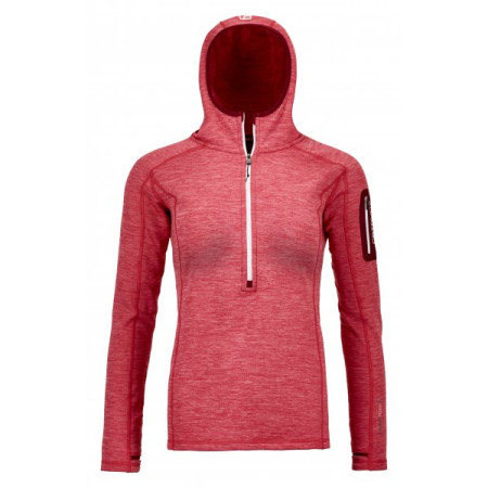 Sweat-shirt femme Ortovox Fleece Light Melange Zip Neck rouge HotCoral