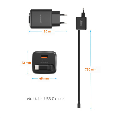 Adaptateur Swissten SlideCharge Gan 30W, 1X USB-A 18W