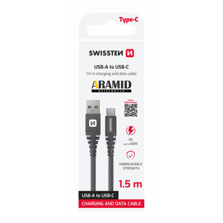 Câble données et chargement Swissten Aramid Reinforced USB/USB-C 1,5 m
