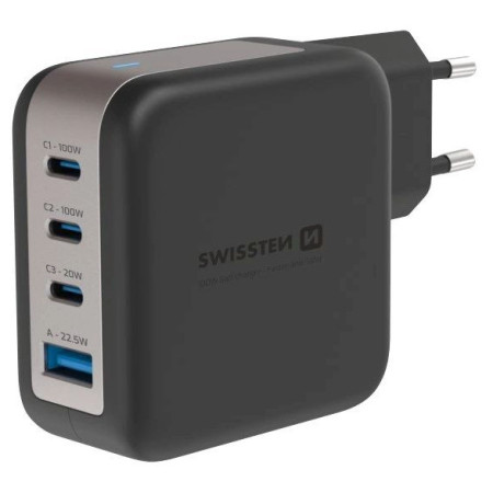 Adaptateur Swissten GaN Travel Charger 100W 3X USB-C PD + USB-A