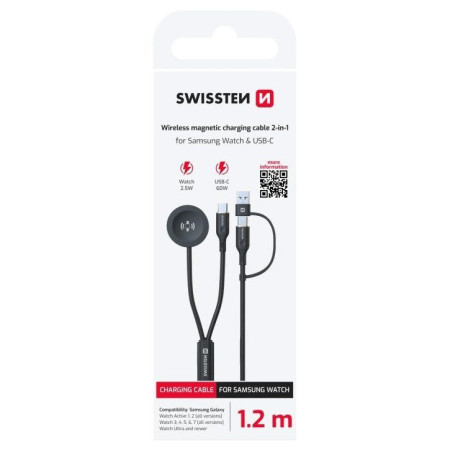 Câble données et chargement Swissten Wireless magnetic charging cable 2in1 for Samsung Watch + USB-C 1,2 m