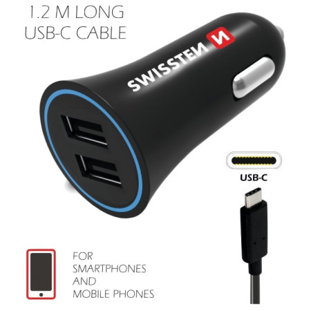 Adaptateur voiture Swissten Car Charger + USB-C Cable
