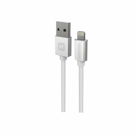 Câble données et chargement Swissten Textile USB / Lightning 1,2 m argenté stříbrná