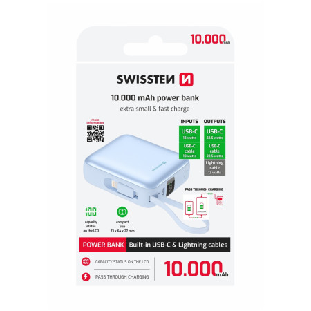 Banque d'énergie Swissten Space 10000 mAh USB-C + Lightning bleu modrá