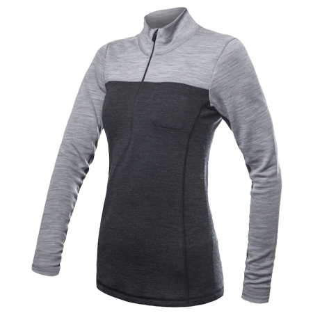 T-shirt fonctionnel femme Sensor Merino Bold dl. rukáv zip gris anthracite/cool gray