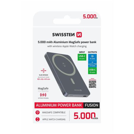 Banque d'alimentation sans Fil Swissten Fusion 5000 mAh Magsafe