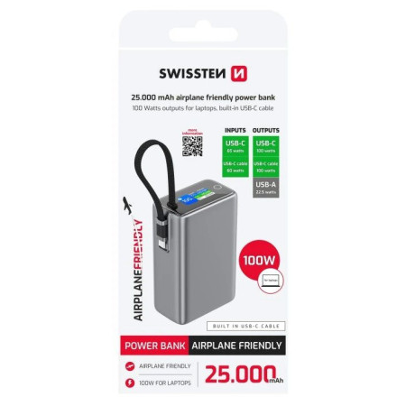 Banque d'énergie Swissten 25000 mAh Airplane friendly power bank