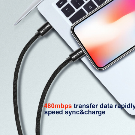Câble données et chargement Swissten Textile USB-C / Lightning 1,2 m