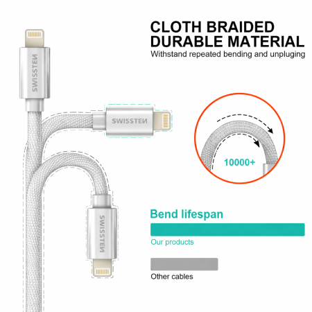 Câble données et chargement Swissten Textile USB / Lightning 1,2 m
