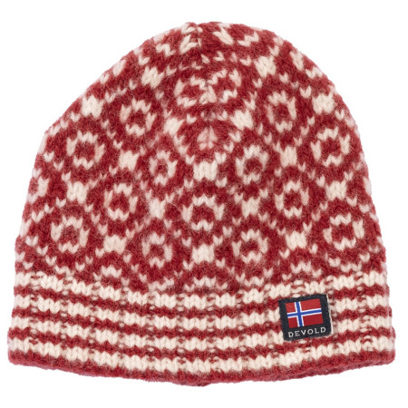 Bonnet d'hiver Devold Svalbard Wool Beanie rouge / blanc HINDBERRY/OFFWHITE