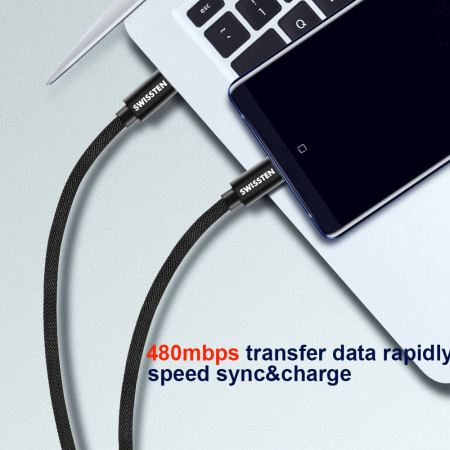 Câble données et chargement Swissten Textile USB-C / USB-C 3 m