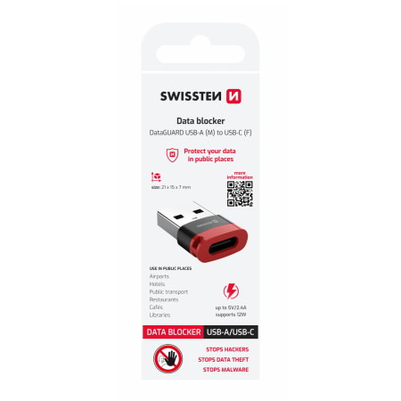 Adaptateur Swissten Dataguard With Data Blocking USB-A (Male) / USB-C (Female)