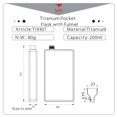 Flasque Keith Titanium Titanium Jug 200 ml