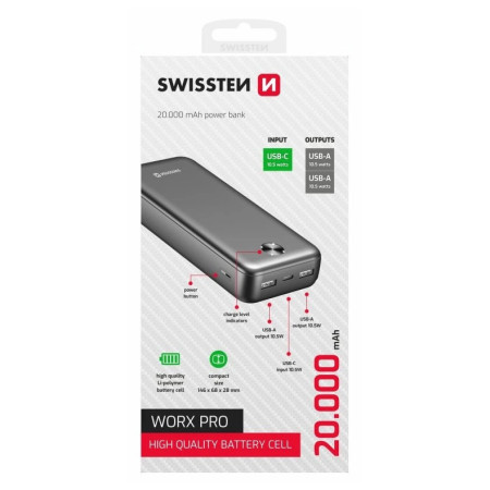 Banque d'énergie Swissten Worx Pro 20000 mAh