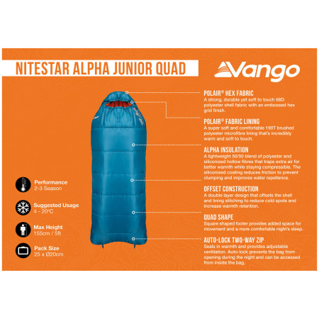 Sac de couchage enfant Vango Nitestar Alpha Junior Quad