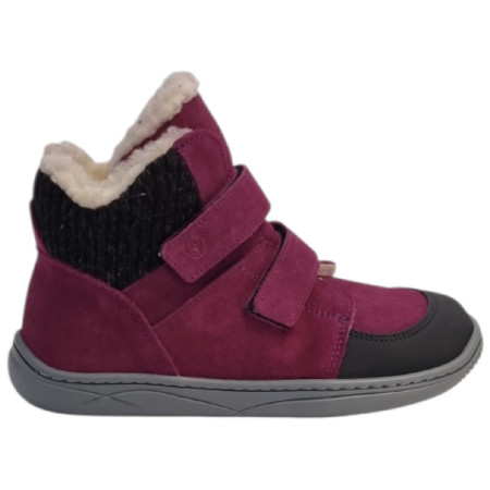 Chaussures barefoot pour enfant beBare 3555TY Bordeaux rose / violet BORDEAUX