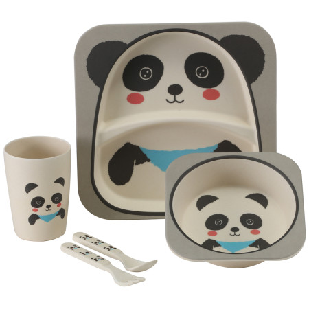 Set de vaisselle enfant Vango Bamboo Panda Kids Set blanc / gris BambooPanda