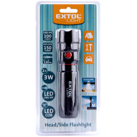 Lampe torche Extol 100lm, CREE + 150lm, COB