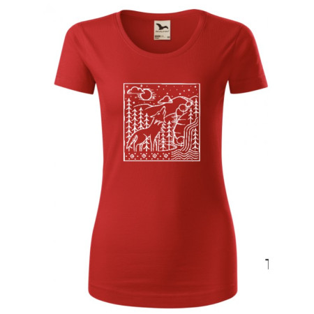T-shirt femme České parky Wolfie rouge