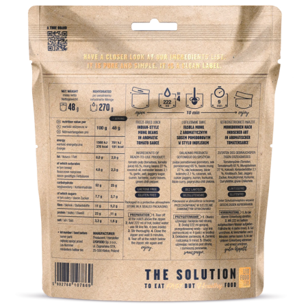 Repas déshydraté Lyo food Haricots mungo à l'indienne avec sauce tomate 270 g