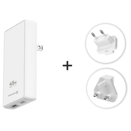 Adaptateur Swissten World Travel Charger 45W GaN USB-C + USB-A