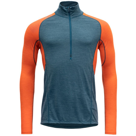 T-shirt fonctionnel homme Devold Running Merino 130 Zip Neck Man bleu / orange Pond