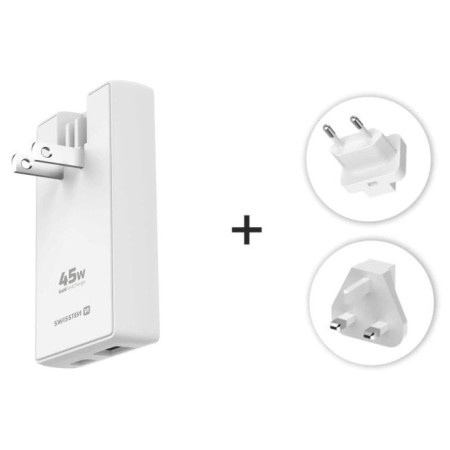 Adaptateur Swissten World Travel Charger 45W GaN USB-C + USB-A