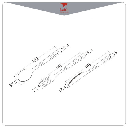 Couverts Keith Titanium 3-Piece Titanium Cutlery Set