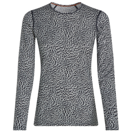 T-shirt fonctionnel femme Icebreaker Women Merino 200 Oasis LS Crewe Flock Forms AOP blanc / noir Mdnav/Snow/Aop