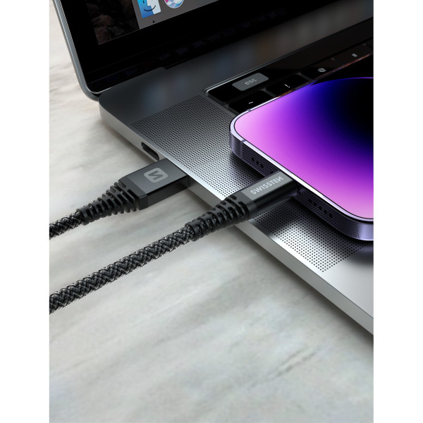 Câble données et chargement Swissten Kevlar USB-C/Lightning 1,5 m