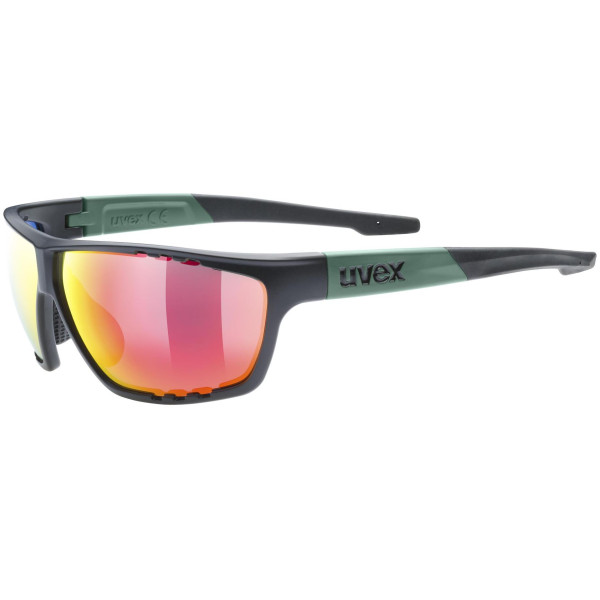 Lunettes soleil Uvex Sportstyle 706 vert / noir Black Moss Mat / Mirror Red