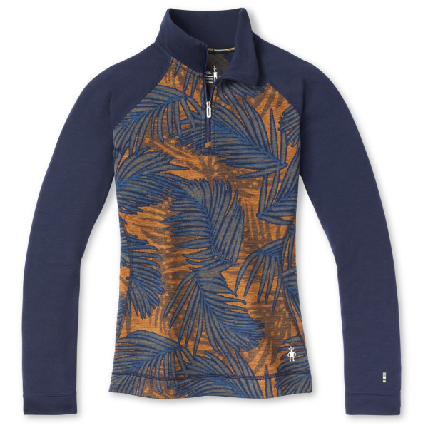 T-shirt fonctionnel femme Smartwool W Merino 250 Bl Pattern 1/4 Zip Boxed bleu / orange DeepNavyPalm