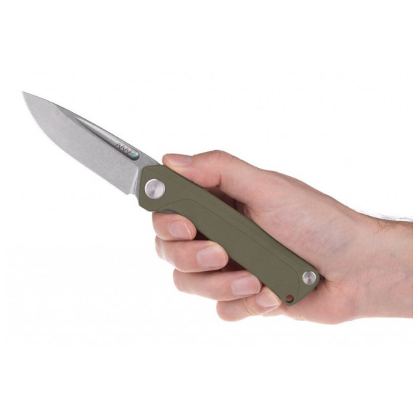 couteau pliant Acta non verba Z200 Stonewash/Plain Edge, G10 green Olive