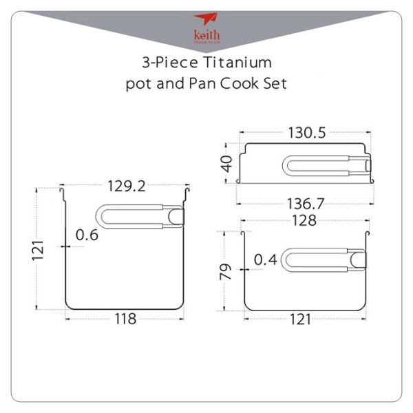 Set de vaisselle Keith Titanium Titanium pot and Pan Cook Set 3-Piece