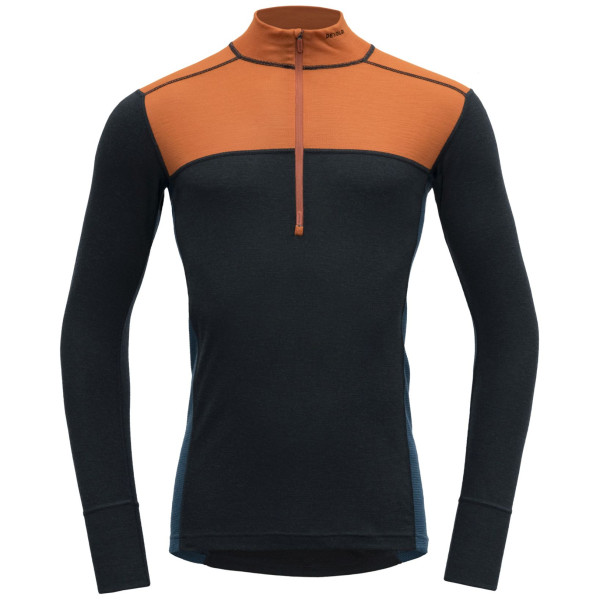 T-shirt fonctionnel homme Devold Lauparen Merino 190 Zip Neck Man orange / noir Flame/Ink/Flood