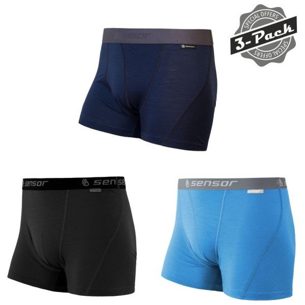 Short homme Sensor MERINO ACTIVE 3-PACK vert / bleu Deep Blue